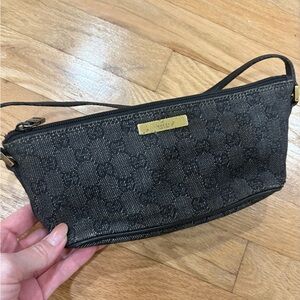 Vintage Gucci Black Monogram Denim Mini Shoulder Bag
